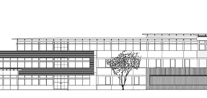 Das Bild stellt ist eine Zeichnung des Schulgebäudes