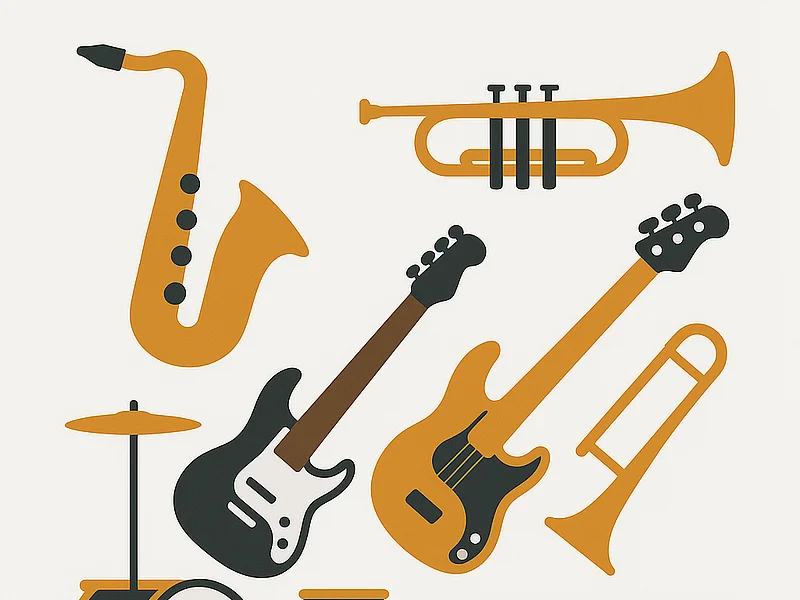 Schülerinnen und Schüler mit Instrumente